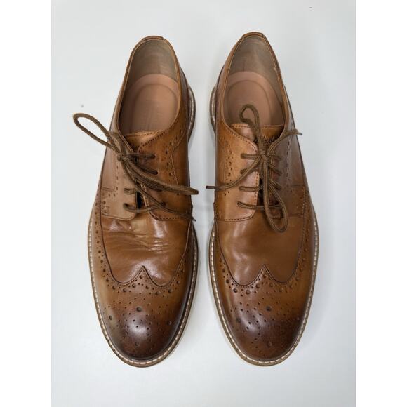Clarks Ernest Limit Wingtip Oxford Mens 9.5M Tan Brogue Leather Lace Up Shoes - Picture 1 of 10